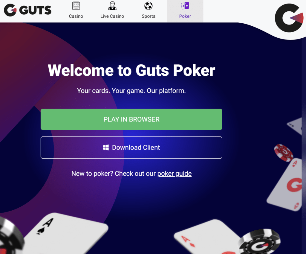 Προεπισκόπηση της εγγραφής στο Guts Casino
