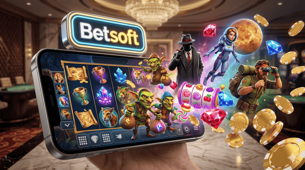 Betsoft slots σε κινητό με goblins, διαμάντια και σκηνικό casino